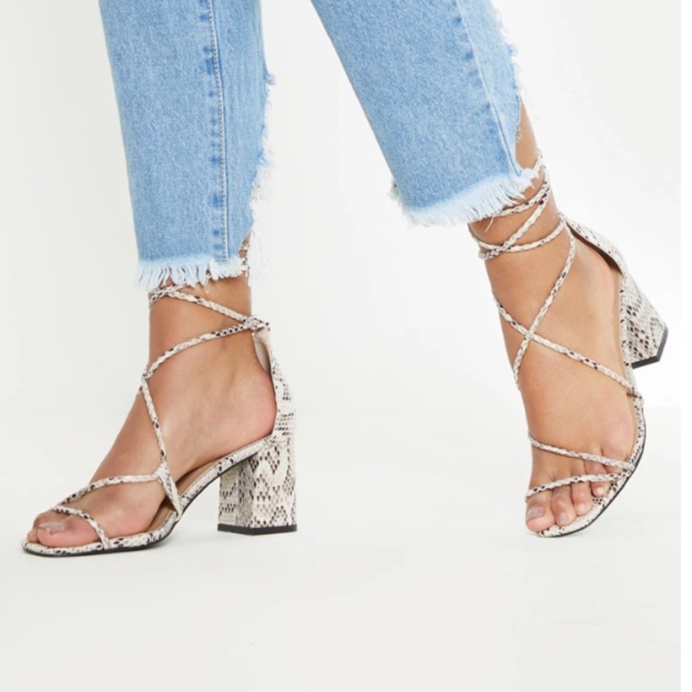 Prettylittlething - New Lace-Up Block Heeled Sand… - image 1